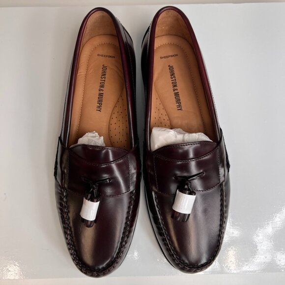 Johnston & Murphy Shoe Men 10.5 D Leather Hayes Tassel Burgundy Loafer Core Ni